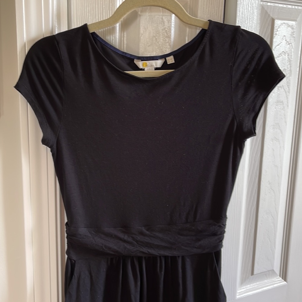 Boden 2 xs viscose jersey black dress shirt sleeve casual work